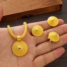 3 件套非洲阿拉伯金色经典几何图案首饰套装、耳环、戒指、项链组合、女士日常装扮、中东派对、生日、婚礼礼物 - 金黃色 - 查看 2