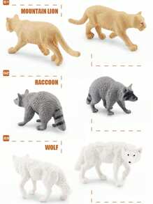 Set da 12 pezzi/9 pezzi/11 pezzi/21 pezzi di statuine di animali in miniatura simulate come leone, elefante, giraffa, tigre, zebra, rinoceronte bianco, orso grizzly, antilocapra, alce, bisonte, procione, giocattoli ornamentali divertenti per bambini di età 3+ per l'istruzione scientifica e la cognizione, regalo di compleanno