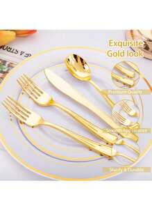 150pcs/75pcs Decorative Silverware Set (Plastic) - Including 50pcs Forks, 25pcs Knives, 25pcs Tablespoons - Reusable Wedding Cutlery Set For Dining, Parties, Dinners, Weddings, Kitchen And Valentine's Day,School Supplies