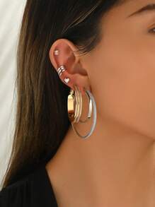 10pcs/Set Chic & Minimal Cute Bubble Heart Big Hoop Earrings, Matte Finish Shiny Cubic Zirconia Mixed Gold & Silver Metal Ring Elegant Ladies Earring Set, Suitable For Summer Casual Beach Holiday Date Party Anniversary Gift, Versatile Earring For A Week, No Card Included For