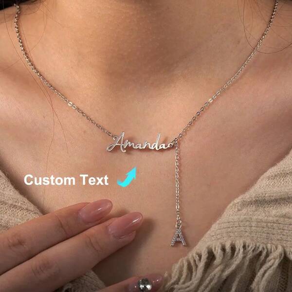 Personalisierte Namenskette mit baumelndem Anfangsbuchstaben, Edelstahl personalisierter Namensschild-Anhänger mit baumelnden Initialen Kette für Frauen, modischer wasserfester Schmuck nach Maß, Abschluss/Geburtstag/Hochzeit/Muttertag/Valentinstag Geschenk für Freundin/Mutter/Sie
