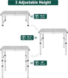Small Folding Table 2 Feet, Small Foldable Table Adjustable Height, Lightweight Portable Aluminum Camping Table, 3 Heights, 23in X 15 In X 10 In - Multicolor - Ver 2