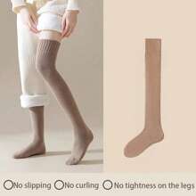 2 Pairs Plus Size Women's Thigh High Stockings - Soft, Solid, Thick, Warm, Plush Lined, Fluffy, Over The Knee Socks For Fall And Winter