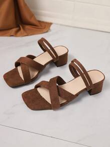 Women's Sexy Criss-Cross Strap Sandals, Minimalist Versatile Chunky Heel Open Toe Sandals