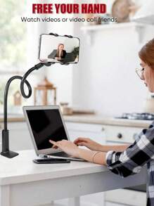 1 pieza Nuevo soporte de teléfono de acero al carbono reforzado, soporte de teléfono giratorio 360° con base espiral flexible - Compañero de mesita de noche perfecto para smartphones