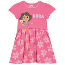 DORA The Explorer Girls Dress, Cotton Summer Dress, Short Sleeve Girls Dresses , Cotton Dresses - Pink - View 1