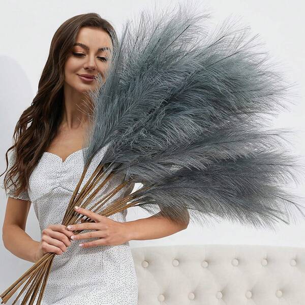 Festival Artificial Flower -6 Pieces Of Artificial Pampas Grass Decorations, Height 38 Inches /97 Cm. Suitable For Filling Vases. Suitable For Floor Home Decoration, Bohemian Style Wedding Decoration, Indoor And Outdoor Decoration, Christmas, Halloween, Festival Decoration.