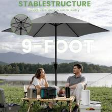 Piorlado Outdoor Patio Umbrella, Market And Table Umbrella With 6 Sturdy Ribs And Crank System, Colorfast And Waterproof For Garden, Backyard (Without Stand) - Màu xám đen - Xem 3