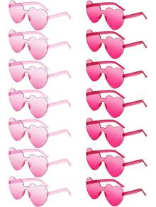 14 Pack Heart  For Women, Fun Cute Rimless Transparent Candy Color Heart Glasses Party Favors - 粉紅色+熱粉紅色 - 查看 6