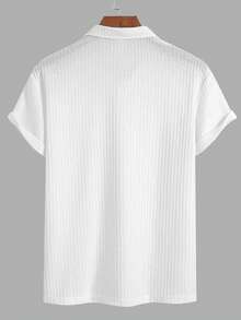 男士纯色半透明高尔夫球衫，华夫格薄款休闲短袖弹力polo衫，适合休闲户外活动，春夏款 - 白色 - 查看 2