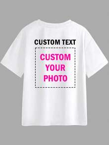 Cadeau personnalisé sur mesure, T-shirt personnalisé pour femme, Top à motif personnalisé avant et arrière, peut ajouter votre photo (motif/logo/portrait de famille/selfie/animal de compagnie/photo de couple), l'arrière peut ajouter du texte et une photo, style de base/streetwear, cadeau idéal pour lui, petit ami, famille, amis, convient pour l'anniversaire, les vacances/festivals, l'école/la compétition, les sports/l'escalade, la saison de l'automne à la mode, impression de motif - Blanc - Voir 3