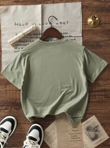 Boys Teens Students Casual Grey Graphic Print Crew Neck Short Sleeve T-Shirt, Summer