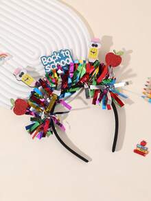 1pc Back To School Headband For Students Glitter Pencil Apple Back To School Hairband Sparkling Colorful Foil Pencil Apple Head Band Cute Back To School Headwear For First Day Of School Teens Hair Accessories - Multicolor - View 2