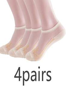 4 Pairs/Pack Ladies' Jacquard Lace Solid Color Stockings, Anti-Hook Thin Low-Cut Invisible Socks - White - View 8