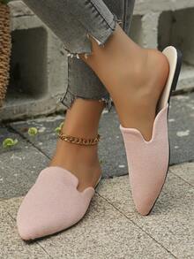 超大码美国尺码 5-11 女式尖头淡粉色一脚蹬平底穆勒鞋，新款秋季户外日常乐福鞋，PU 皮革软底休闲平底一脚蹬百搭正装鞋