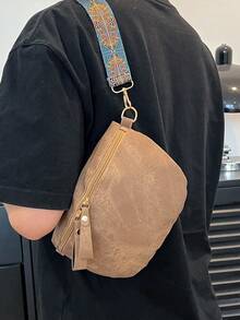 纯色 PU 面料男士休闲运动风斜挎包，多功能旅行和街头时尚 - 彩色 - 查看 14