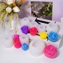 优雅的 3D 玫瑰、郁金香和牡丹硅胶模具 - 适用于蜡烛/树脂/石膏/粘土 | DIY 花卉工艺品、家居装饰和礼品制作