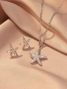 3 件女士首饰套装：海星耳钉，搭配优雅的海星吊坠项链，适合送礼、派对和日常佩戴