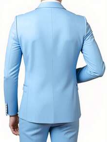 Bộ vest công sở nam cao cấp mới, trang phục chú rể dự tiệc cưới trang trọng, áo đuôi tôm hai hàng cúc màu trơn, áo khoác vest thời trang cài cúc vàng, cỡ châu Âu 2XL 3XL - Màu xanh nhạt - Xem 2