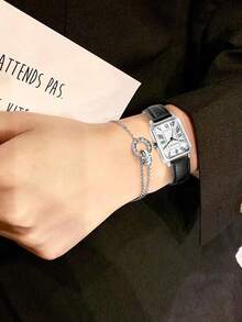 1 件 LUCKYFOX 石英腕表配手链，简约休闲复古商务风格锌合金方形表盘皮革表带手表，豪华礼品套装配贺卡，适合节日、情人节