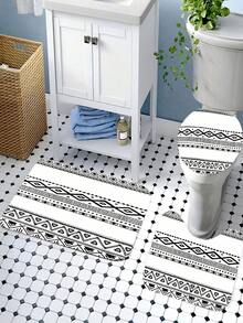 [Bohemian Shower] Bohemian Abstract 1/4 Pieces Shower Curtain Set, Geometric Minimalist Printed Shower Curtain, Home Decor, 12pcs Hooks Shower Curtain Set, Anti-Slip Mat, U-Shaped Mat, Toilet Seat Cover, Full Bathroom Set, Room Decor, Home Decor, Bathroom Decor And Accessories, Holiday Gift, Suitable For All Seasons Back To School - Multicolor - View 7