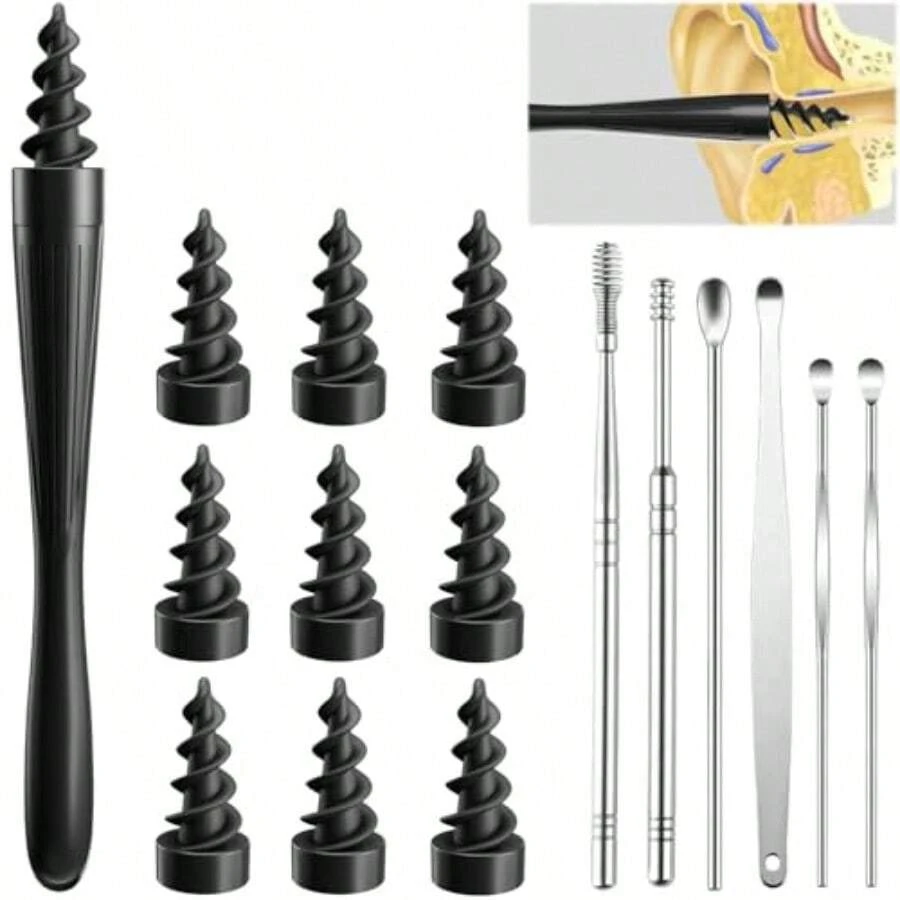 Herramienta de 7 en 1 para la eliminación de cerumen en los oídos 2025 QGrips. Kit de limpieza de cera de oído con 7 tipos de herramientas de limpieza de oído que incluye puntas de silicona suaves reutilizables y lavables.