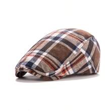 1pc Classic Plaid Beret Cap For Men, Casual Newsboy Hat Vintage British Style, Spring/Summer