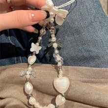 Ins Style Baroque Phone Lanyard, Luxurious Beaded Phone Strap Wrist Chain, Internet Celebrity Phone Case Chain, Women Keychain Pearl Bow-Knot For Camera Bag Key