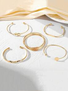 优雅的 5 件套开口手镯套装，复古几何扭曲手链，适合女士日常佩戴、聚会、度假和送礼