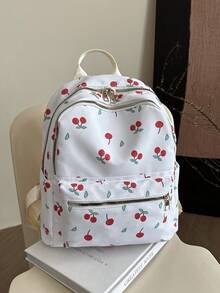 1pc Back To School Backpacks, Fashionable, Casual, Cute Butterfly, Flower, Cherry Printed Backpacks, Large Capacity, Adjustable Shoulder Straps, Suitable For Work, Commuting, Work, Shopping, School, Vacation, Outdoor Leisure, Travel, Shopping And Other Daily Use, Birthday Gifts For Friends. - Backpack - View 5