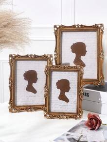 1pc Retro Vine Wreath Shaped Resin Photo Frame, Elegant Vintage Floral Pattern Decorative Border, Handpainted Home Decor Photo Frame, Suitable For Photo Display And Photography Prop - Gold - View 3