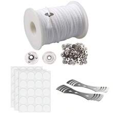 1 套/163 个蜡烛芯卷套件，61 米/200 英尺烛芯卷轴，含 60 个蜡烛线贴纸，2 个金属烛芯支架，100 个金属支撑片，用于蜡烛 DIY 制作，蜡烛制作套件 - 彩色 - 查看 9