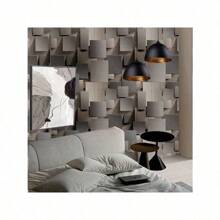3D Cube Geometric Self-Adhesive Vinyl Wallpaper - Detachable Stripes And Shapes Pattern Wall Decor For Living Room, TV Background, And Parties - Gray Drop Match Peel & Stick Wall Mural
