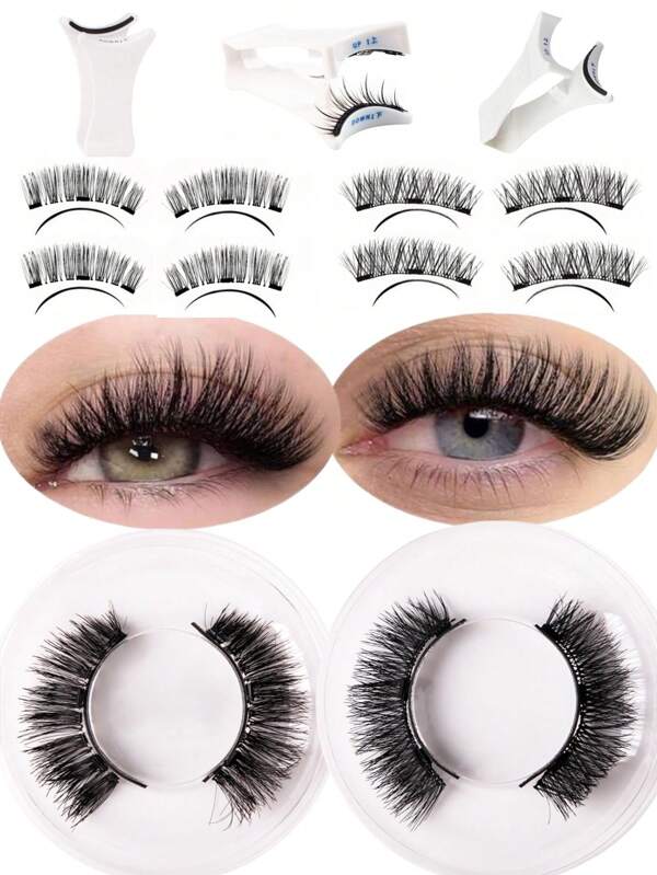 1 Pair Of Thick Natural Magnetic Eyelashes With Magnetic Eyelash Curler Set, Reusable Portable False Eyelash Tool, Easy To Wear And Remove Without Glue, Suitable For Dates, Parties, Dances, And Photo Scenes. Good Festival Eyelashes, Rave Makeup
