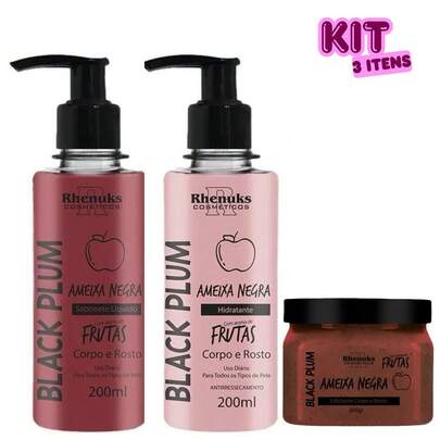 KIT SABONETE LÍQUIDO + ESFOLIANTE + HIDRATANTE CORPORAL - AMEIXA NEGRA - RHENUKS