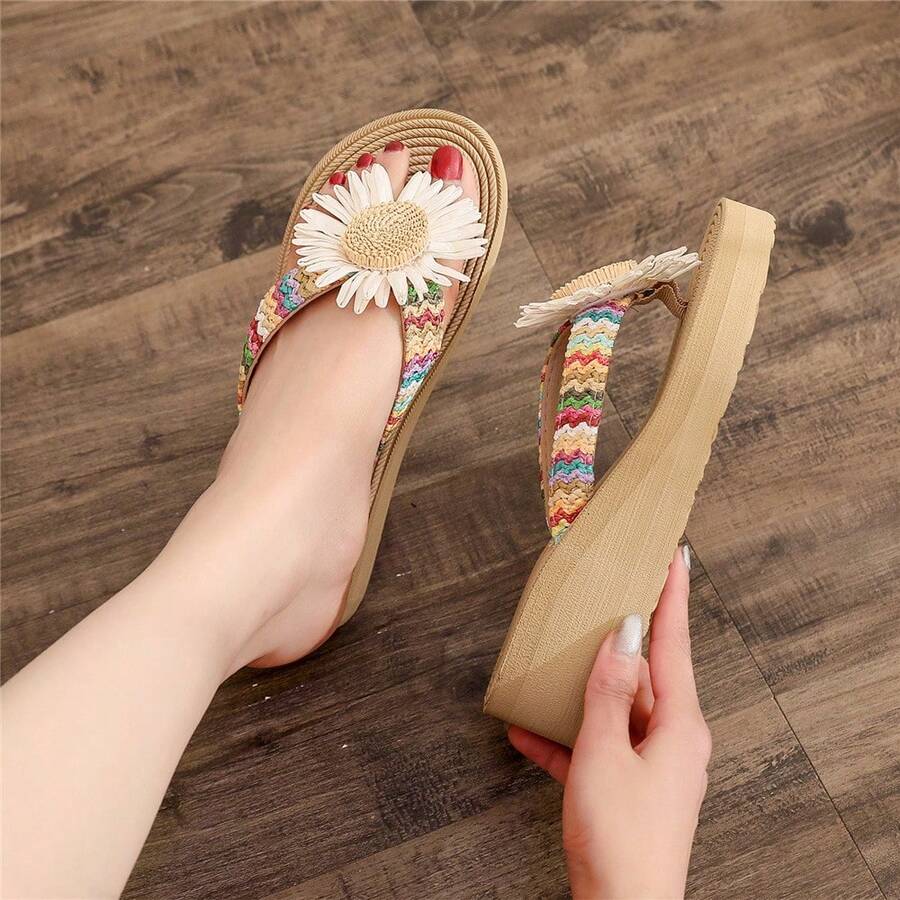En verano, la nueva imitación de cuerda de cáñamo y Fondo de cáñamo, las mujeres usan chanclas,Plataformas y sandalias de cuña para mujer, tacones altos, laderas de playa y zapatillas femeninas. - Multicolor - Ver 1