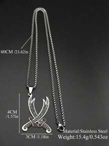 Imam Ali Sword Muslim Islam Knife Chain Necklace For Men Women Stainless Steel Arabic Zulfiqar Enamel Pendant Necklaces Jewlery