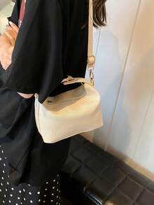1 件迷你条纹印花盒形包，PU 可调节肩带斜挎包，拉链开合时尚女士手提包，适合日常使用、约会、购物、办公 - 米色 - 查看 2