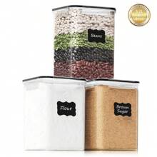 THELIFE Set de 3 tarros de almacenamiento de alimentos herméticos de extra grande, de 5.2L, cajas de almacenamiento de cocina para azúcar, pasta, harina, granos, arroz, color negro. Apropiado para escenas del hogar