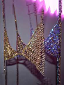 1 件时尚水钻比基尼文胸链，性感夜总会全水晶身体链 - 金色 - 查看 12