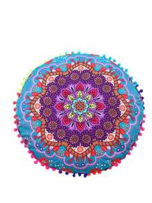 4Pack 17" Mandala Round Floor Pillow Cover Cushion Meditation Seating Ottoman Throw Cover Hippie Decorative Zipped Bohemian Pouf Pom Pom Pillow Case - Style-3 - 查看 5