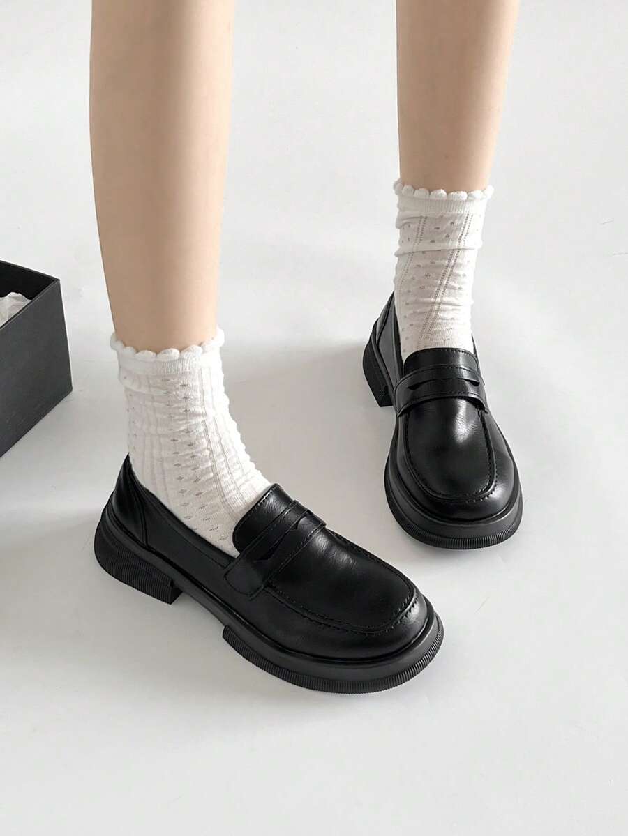 2025 Spring New Japanese Style Black Thick Sole Increased Height Loafers, Retro British Style JK, Versatile Flats (Run Small By 1 Size)