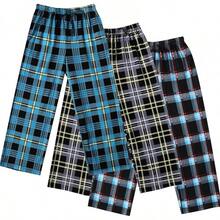 Boys Pajama Pants 3 Pack Sleep Pants Soft Elastic Waist Kids Pajama Bottoms Plaid Lounge Pants With 2 Pockets - Pattern 16 - 查看 1