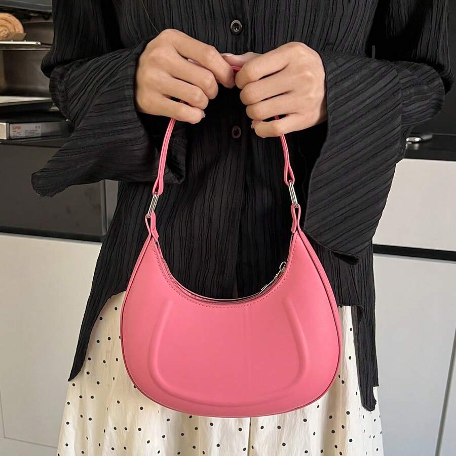 Elegant Solid-Color Minimalist Pentagram Shoulder Bag - Pink - View 1
