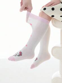 Sanrio 4 Pairs Kid Girls Knee High Socks, Hello Kitty, Mesh, Pink&White, Heart Thigh High, Cute School Style, Thin, Suitable For Students, Everyday, Back To School Season, New Semester, Classroom, Festival Matching, Can Be Paired With Lolita Skirt