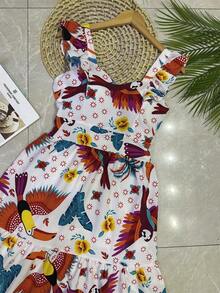 Long Dress PRINTED With Lining With Cup In Beautiful, Fashionable CREPINHO Fabric - Red and White - View 5