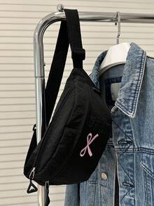 女士时尚斜肩胸包腰包休闲手提包 - 黑色 - 查看 4