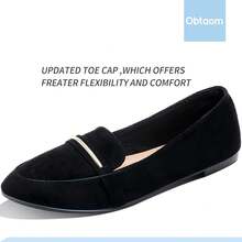 Obtaom Women's Pointy Toe Loafer Flat Faux Suede Work Shoes,Cute Penny Loafer Slip On Ballet FlatChristmas - 黑色 - 查看 4