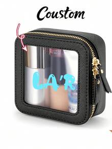 1pc Túi đựng đồ trang điểm bằng nhựa PVC trong suốt có tên tùy chỉnh, Túi đựng đồ trang điểm có khóa kéo, Túi đựng đồ trang điểm du lịch có miếng vá chữ cái đầu đơn giản, Túi đựng đồ vệ sinh cá nhân kết hợp chữ cái phòng tắm dành cho nữ, Túi đựng đồ đi biển làm quà tặng cho mẹ - Nhiều màu - Xem 1