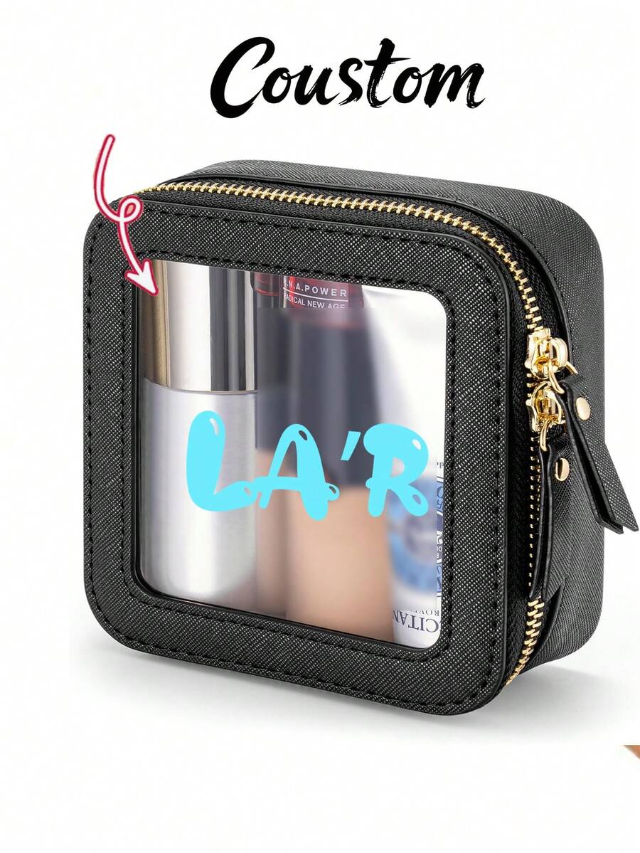 1pc Túi đựng đồ trang điểm bằng nhựa PVC trong suốt có tên tùy chỉnh, Túi đựng đồ trang điểm có khóa kéo, Túi đựng đồ trang điểm du lịch có miếng vá chữ cái đầu đơn giản, Túi đựng đồ vệ sinh cá nhân kết hợp chữ cái phòng tắm dành cho nữ, Túi đựng đồ đi biển làm quà tặng cho mẹ - Nhiều màu - Xem 1